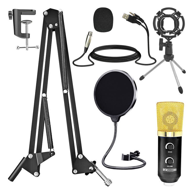 5Core Podcast Microphone Bundle — Condenser Mic, Arm, Shock Mount & Pop Filter