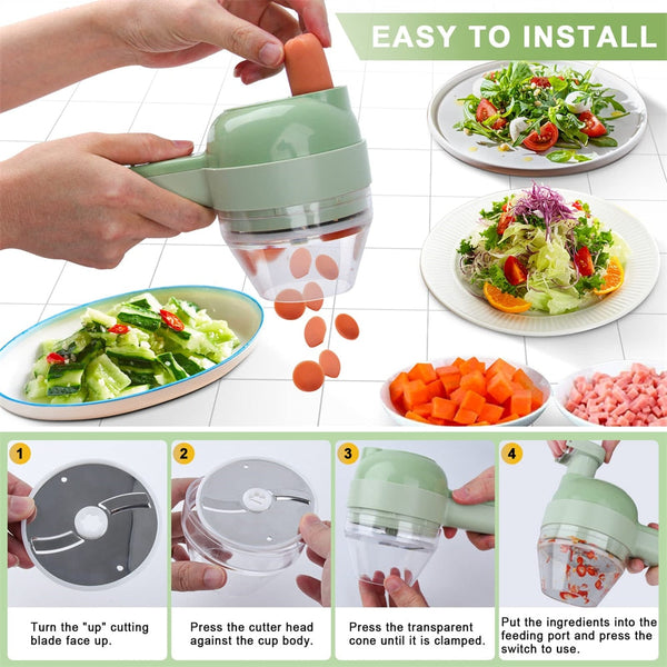 4-in-1 Electric Vegetable Slicer — Chop, Dice, Slice & Shred in Seconds