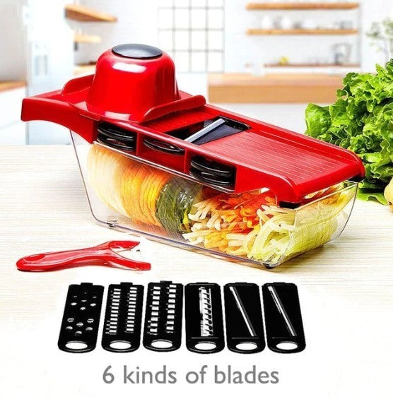 Stainless Steel Vegetable Slicer — 6 Interchangeable Blades, Dishwasher Safe