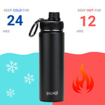 DRINCO® 22oz Stainless Steel Sport Bottle — Stays Cold 24H, Leak-Proof