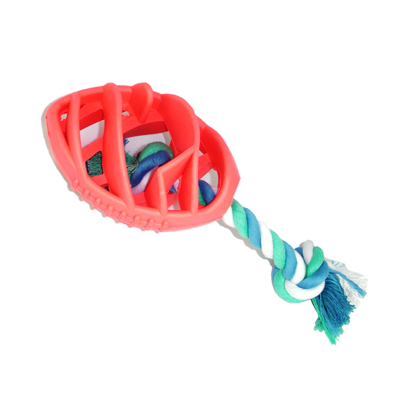 Rubber Football Dog Chew Toy with Tug Rope — Durable, Non-Toxic